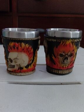 Flaming Skull Resin Shot Glass Set - Black, Orange, Red